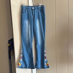 Floral Embroidered Flare Jeans
